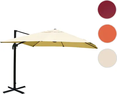 Produktbild von Ampelschirm HWC-A96, Gastronomie Sonnenschirm, 3x3m (Ø4,24m) Polyester/Alu 23kg  creme ohne Ständer, drehbar