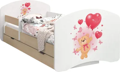Immagine prodotto di Letto per bambini BDW, bifacciale con cassetto, orsetto con palloncini, 190/90