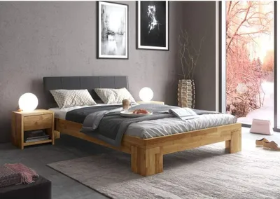 Produktbild von moebelstore24 Futonbett Nemo, Wildeiche massiv geölt, Schwarz, 180 x 200 cm, mit gepolstertem Kopfteil