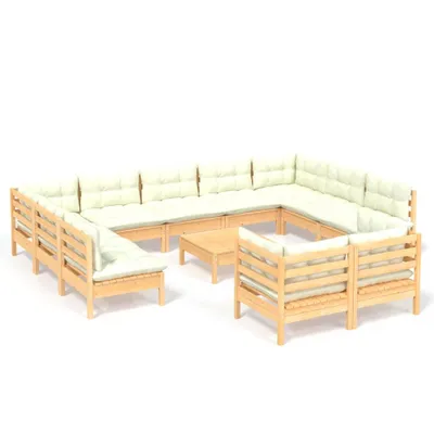 Produktbild von vidaXL 12-tlg. Garten-Lounge-Set mit Creme Kissen Massivholz Kiefer
