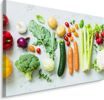 Zdjęcie produktu dla Obraz do kuchni warzywa zioła zieleń liście Dekoracja z modnym efektem 3D 70x50cm