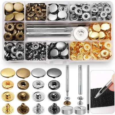 Productafbeelding van Set metalen drukknopen - 80 stuks - 15 mm diameter - voor naaien en knutselen