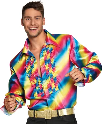 Produktbild von 70er Jahre Rüschen-Hemd für Herren Regenbogen, Größe:XL