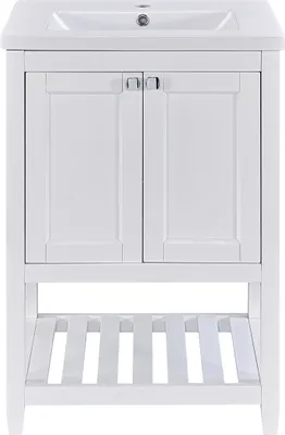 Produktbild von Waschbeckenunterschrank mit Keramik-Waschbecken Badmöbel Einzel Waschtisch 60cm Weiß