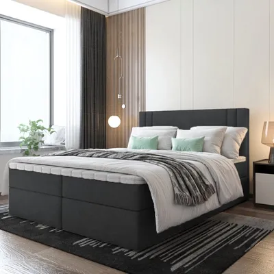 Produktbild von Bett, Boxspringbett RALI mit Bonell-Matratze und T25 Topper, 2 Bettkästen, Doppelbett, Stauraum 160x200 cm (Schwarz - Itaka 15)