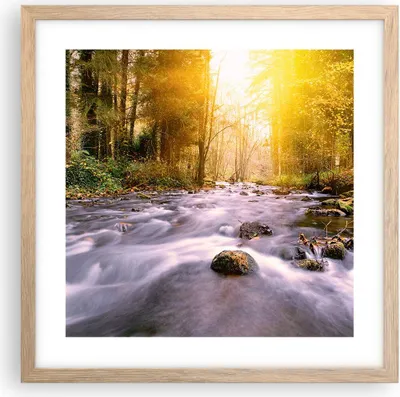 Produktbild von Gerahmtes Poster - Rahmen in heller Eiche - Herbst Wald Berg Fluss - 40x40 cm - Wand Bild - Wanddeko - Wandbilder - Wandposter - Bilderrahmen - Bilder - Kunstdruck - Wandbild - P2NAC40x40-0504