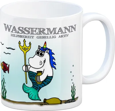 Produktbild von Honeycorns Kaffeebecher mit Sternzeichen Wassermann Motiv Tasse Kaffeetasse