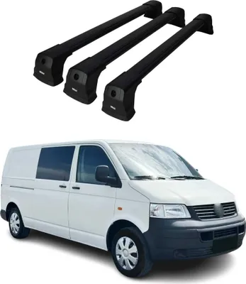 Image de Barres De Toit Transversales pour VW T5 T6 2003-2024 Aluminium Noir 3 Pcs