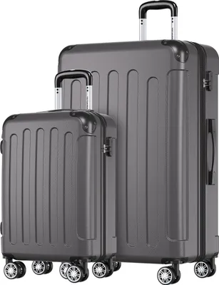 Produktbild von TRVLMORE Kofferset 2-teilig, 38L Handgepäck + 110L Aufgabegepäck, leichter Hartschalen-Trolley-Koffer mit Zahlenschloss, Dunkelgrau – Reisekoffer-Set mit 360-Grad-Rollen, stapelbar