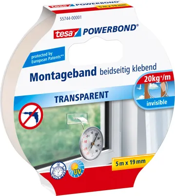 Produktbild von tesa doppelseitiges Klebeband Montageband stark klebend beidseitig transparent