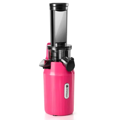 A pink Ventray Essential Ginnie slow juicer is shown against a white background.