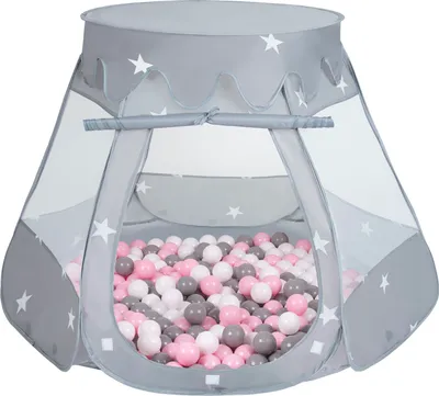 Obrázek produktu pro Selonis dětský stan na hraní 105X90cm/300 míčků Hradní domeček Pop Up Ballpit Plastové míčky pro děti, Grey:Bílá/Grey/Pudrově růžová