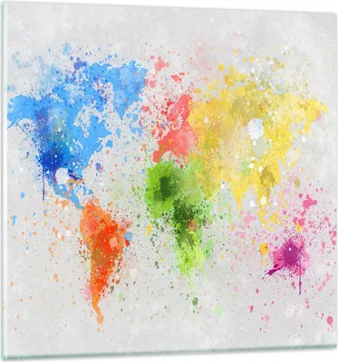 Produktbild von Bilder auf glas - Karte Welt modern - 60x60cm - Glasbilder - Wandbilder - Kunstdruck - zum Aufhängen bereit - Wanddekoration aus Glas - Glas Bilder - Wandbild auf Glas - Einteilig - GAC60x60-3559