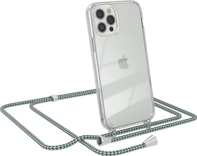 Produktbild von EAZY CASE Handykette kompatibel mit Apple iPhone 12 / 12 Pro, Handyhülle mit Umhängeband, Handykordel, Schutzhülle Clear, Band in Grün