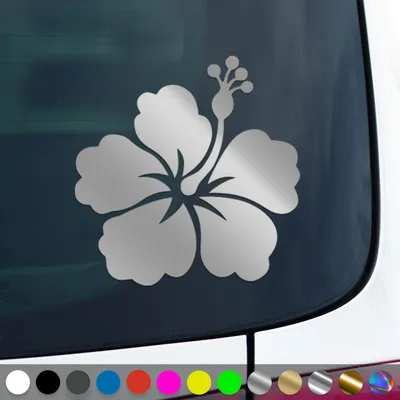 Produktbild von PantherPixel Hibiskusblüte Aufkleber Aloha Tiki Hawaii Blume Sticker Auto Geschenkidee Farbe Silber
