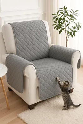 Productafbeelding van PromoHome® Omkeerbare beschermhoes voor relaxfauteuil - Anthraciet/lichtgrijs - 191 x 165 cm - Polyester - Met zakken en armleuningen
