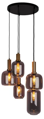 Produktbild von Pendelleuchten - 5er Pendelleuchte "FUMO" Ø: 54,8cm, Hängelampe im Retro Style, aus Metall und Glas in schwarz, 150 cm hoch, Ø 54,8 cm, E27-Fassung