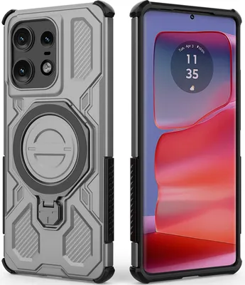 Image de Housse de téléphone portable durable pour Motorola Edge 50 Pro, étui robuste avec anneau de support, support magnétique et support Gris