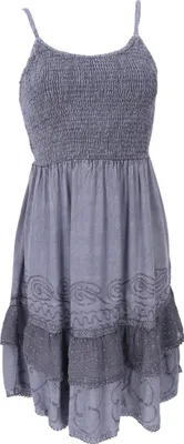Produktbild von Besticktes Indisches Boho Kleid, Sommerkleid, Minikleid Hippie Chic - Graublau, Damen, Viskose, Kleider