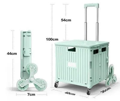 Produktbild von Einkaufstrolley - Faltbarer Treppensteiger 65 l - 50 kg Tragkraft - Klappbar für Einkäufe & Camping - Leichtes Robustes Plastik - Grün