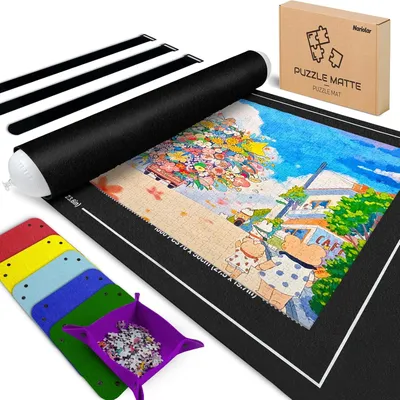Image de Tapis de puzzle de 116 x 66 cm, avec 6 bacs de tri, en feutre, pour les puzzles