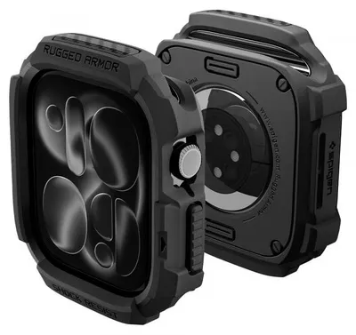 Produktbild von Spigen Rugged Armor, Hülle, Smartwatch, Schwarz, Apple, Apple Watch 12 (46mm), Thermoplastische Polyurethane (TPU)
