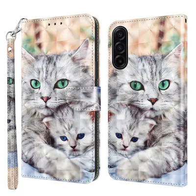 Produktbild von CLM-Tech Handyhülle kompatibel mit Samsung Galaxy A17 5G Hülle - Tasche aus Kunstleder - Klapphülle mit Ständer und Kartenfächern - Schutzhülle Wallet Case Cover Katze und Kätzchen
