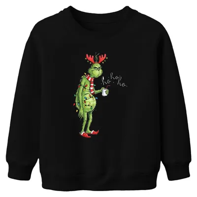 Produktbild von ho ho ho Grumpy Grinch Weihnachten lustig Lichterkette Rentierhörner Uni Kinder Sweatshirt Pullover, Schwarz, 116
