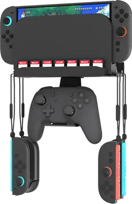 Obrázek produktu pro Nástěnný držák pro Nintendo Switch 2, příslušenství pro montáž na Switch/Switch OLED/Switch Dock se 7 sloty pro herní karty, 4 háčky pro Joy-Con a háčky pro Pro Controller, bezpečný kovový stojan s odvodem tepla