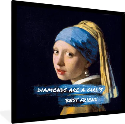 Produktbild von MuchoWow® Gerahmtes Poster Vermeer - Das Mädchen mit dem Perlenohrring - Zitat 40x40 cm - Poster mit Schwarzem Bilderrahmen Wandposter Rahmen Foto Bilder - Mit Rahmen - Wanddekoration Schlafzimmer