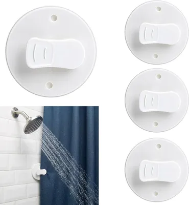 4er-Set selbstklebende Duschvorhangclips, weiß, ABS, Spritzschutz