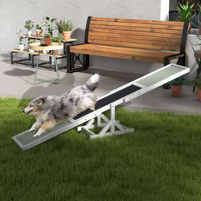 Produktbild von SUGIFT rutschfest, Hundewippe für Agility Training, bis 50 kg belastbar, Tannenholz, Weiß | für kleine bis große Hunde | Outdoor geeignet | 180 x 30 x 30 cm