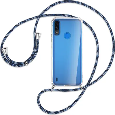 Produktbild von Handykette Backcover-Schutzhülle mit Band (Metall silberfarben) für Motorola Moto E7 Power, E7i Power - Blautöne