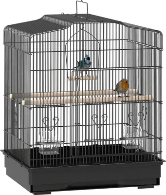 Obrázek produktu pro Klec pro ptáky - Klec pro ptáky - 46,5 x 36 x 59 cm - S dvířky - Výsuvný podstavec - Ocel/plast - Černá barva