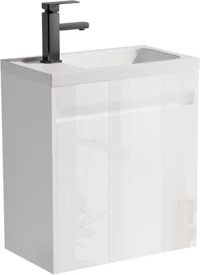 Produktbild von Waschtisch mit Unterschrank 50,5cm, Gäste-WC Waschtisch, Weiß | Waschbecken mit Unterschrank, Waschtischunterschrank hängend, Waschplatz, Badmöbel Set für Badezimmer