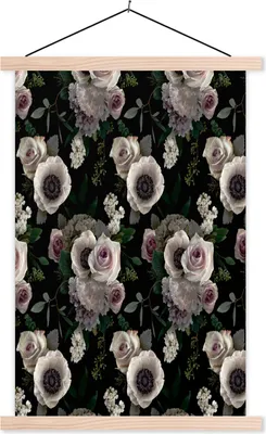 Produktbild von MuchoWow® Textilposter Blumen - Rose - Anemone 120x180 cm mit holzfarbenen Rahmen - Textil-Plakat