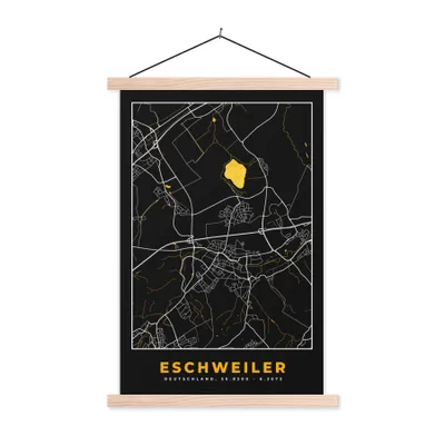 Produktbild von MuchoWow® Textilposter Gold - Deutschland - Karte - Eschweiler 120x180 cm mit holzfarbenen Rahmen - Textil-Plakat