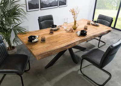 Produktbild von MASSIVMOEBEL24 Baumtisch Mango 220x100x77 natur lackiert / Kreuzgestell anthrazit matt FREEFORM 5