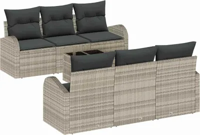 Image de Ensemble de canapés de jardin vidaXL, gris clair, 55 x 55 x 37 cm, en rotin synthétique