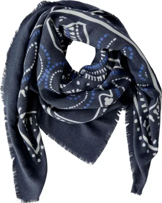 Produktbild von Oui one Tuch Dunkelblau 110x110 cm, dreifarbig, mit Fransen und platziertem Druck