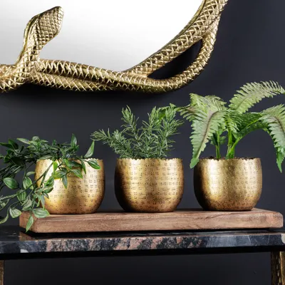 Produktbild von riess-ambiente 3er Set Schalen ORIENT 45cm gold mit Tablett massives Mangoholz Dekoration handmade