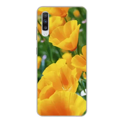 Produktbild von MuchoWow® Handyhülle Schutzhülle Hülle für Samsung Galaxy A70 Blumen - Garten - Orange Silikon Softcase Handy Hülle - Schutzhaube