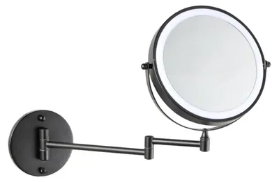 Produktbild von ZELURXX LED Make-up-Spiegel 8 Zoll, wandmontiert, doppelseitig, 5X Vergrößerung, 360° drehbar, 3 Lichtfarben, Schwarz