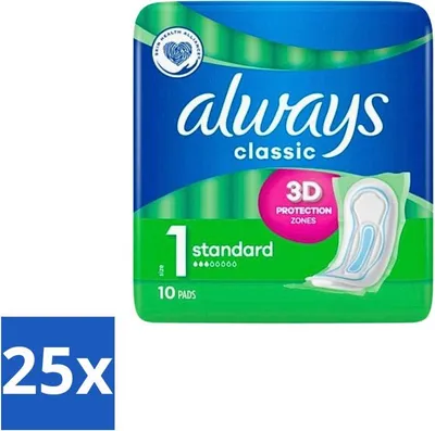 Productafbeelding van Altijd comfortabel – Maandverbanden – Standaard – 3D-bescherming – 10 maandverbanden – Voordeelverpakking – 25 stuks