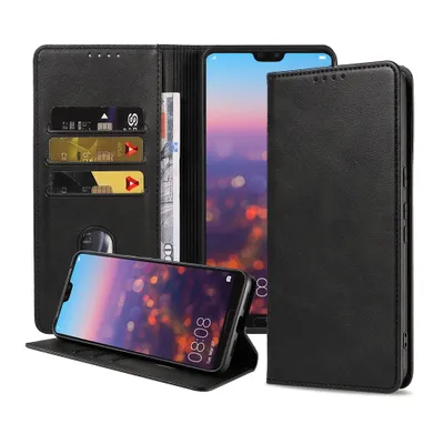 Produktbild von Smartphonica Handytasche geeignet für Huawei P20 Pro Kunstlederhülle mit Magnetverschluss und Kartenhalter Buchhülle mit Klappe - Schwarz