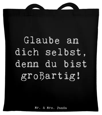 Produktbild von Mr. & Mrs. Panda Tote Bag Spruch Selbstvertrauen stärken - Schwarz - Geschenk, Inspiration, positive Energie, Motivation, Laptoptasche, Lebensfreude, Zuversicht, Tasche