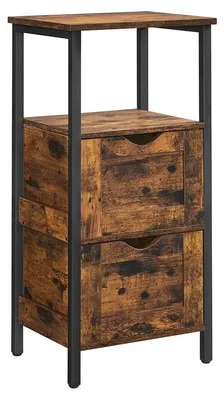Obrázok produktu pre Skrinka do kúpeľne s 2 zásuvkami – úložná skrinka – vintage, hnedá a čierna – 37 x 30 x 80 cm