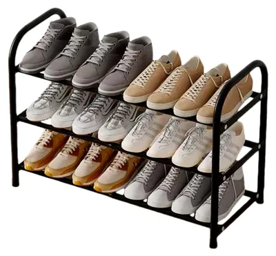 Produktbild von Schmaler Schuhregal Ausziehbar Platzsparend 45 bis 83 cm, Schwarz, 1 Stück/3 Etagen