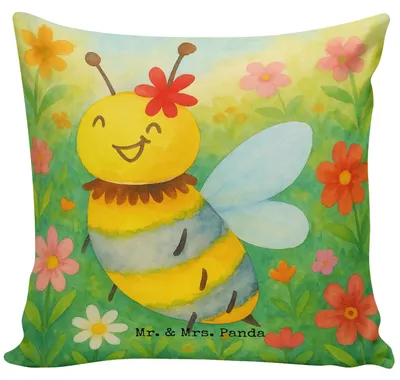 Produktbild von Mr. & Mrs. Panda kuschelkissen 40x40 Biene Blume Design - Weiß - Geschenk, couch kissen, zier, Deko, Kuschel, Sofakissen