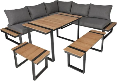 Produktbild von Garten-Essgruppe "Belmira" in dunkelgrau/hellbraun/anthrazit. Abmessungen (BxHxT) 250x69x250 cm